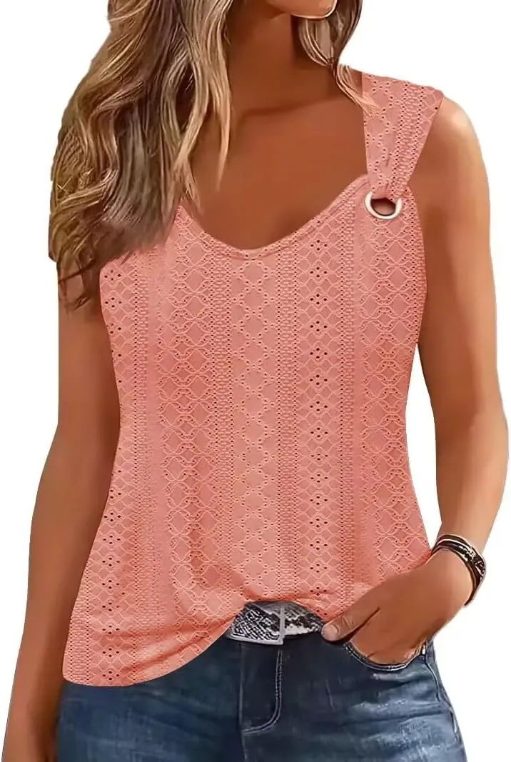 Disamer Womens Tank Tops 2025 Loose Fit Casual Summer Spaghetti Strap Trendy Spring Cute Lace Sleeveless T Shirts