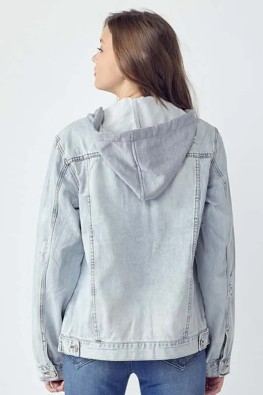 Distressed Hooded Denim Jacket