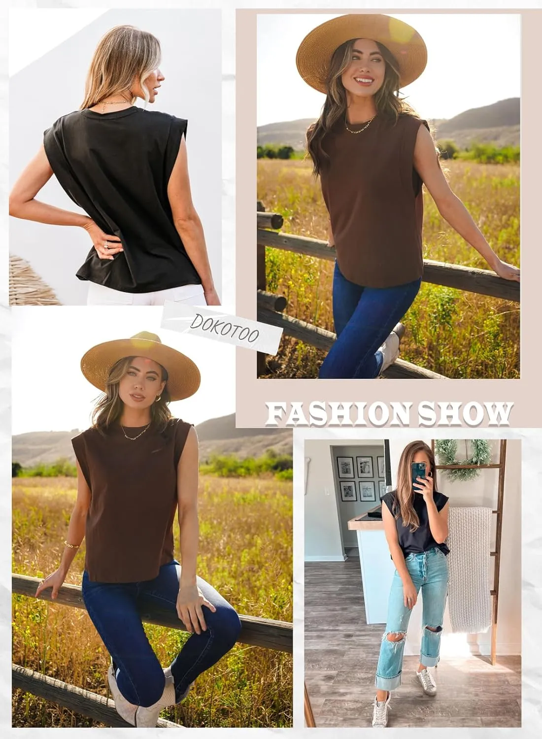 Dokotoo Womens Tops Dressy Casual Shirts Crewneck Cap Sleeve Tank Tops Basic Summer T Shirt