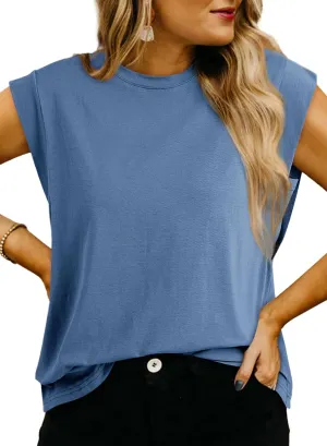 Dokotoo Womens Tops Dressy Casual Shirts Crewneck Cap Sleeve Tank Tops Basic Summer T Shirt