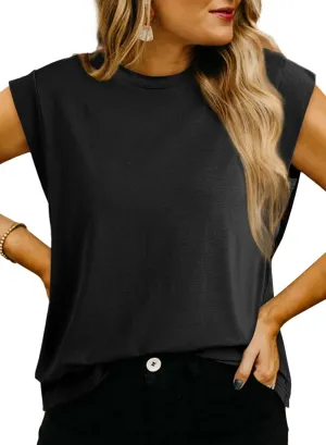 Dokotoo Womens Tops Dressy Casual Shirts Crewneck Cap Sleeve Tank Tops Basic Summer T Shirt