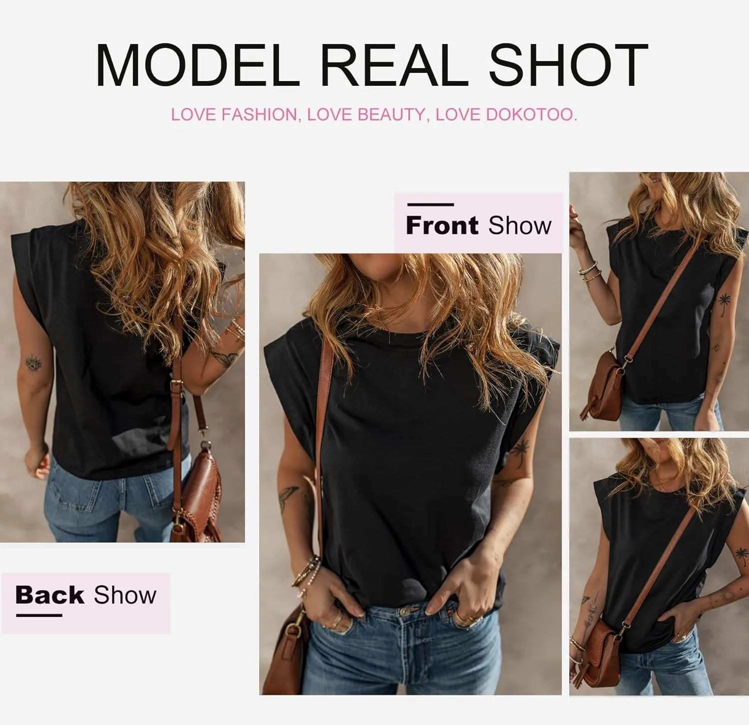 Dokotoo Womens Tops Dressy Casual Shirts Crewneck Cap Sleeve Tank Tops Basic Summer T Shirt