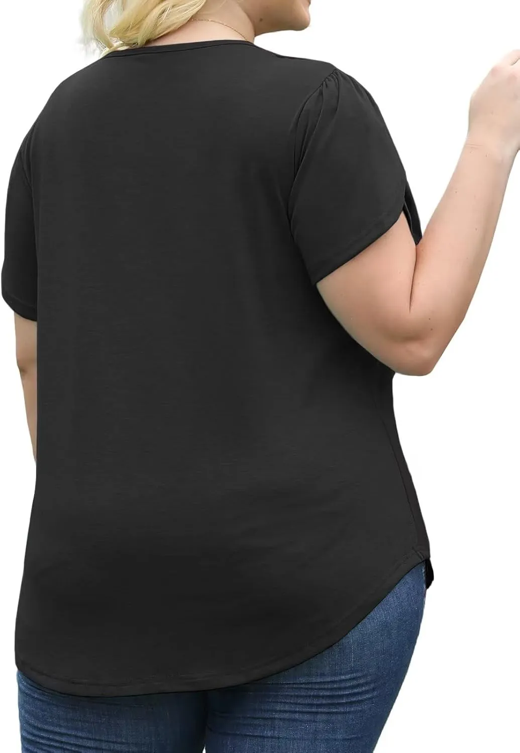 DOLNINE Womens Plus Size Tops Basic Casual T-Shirts Ring Hole V Neck Petal Short Sleeve Tee Tunics
