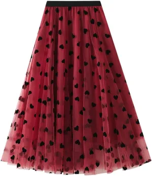 ebossy Womens Elastic High Waist Tutu Tulle Skirt Sweet Floral Print Pleated 3-Layers Mesh Midi Fairy Skirts with Lined