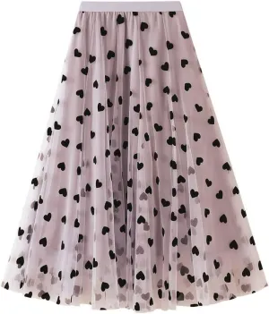 ebossy Womens Elastic High Waist Tutu Tulle Skirt Sweet Floral Print Pleated 3-Layers Mesh Midi Fairy Skirts with Lined