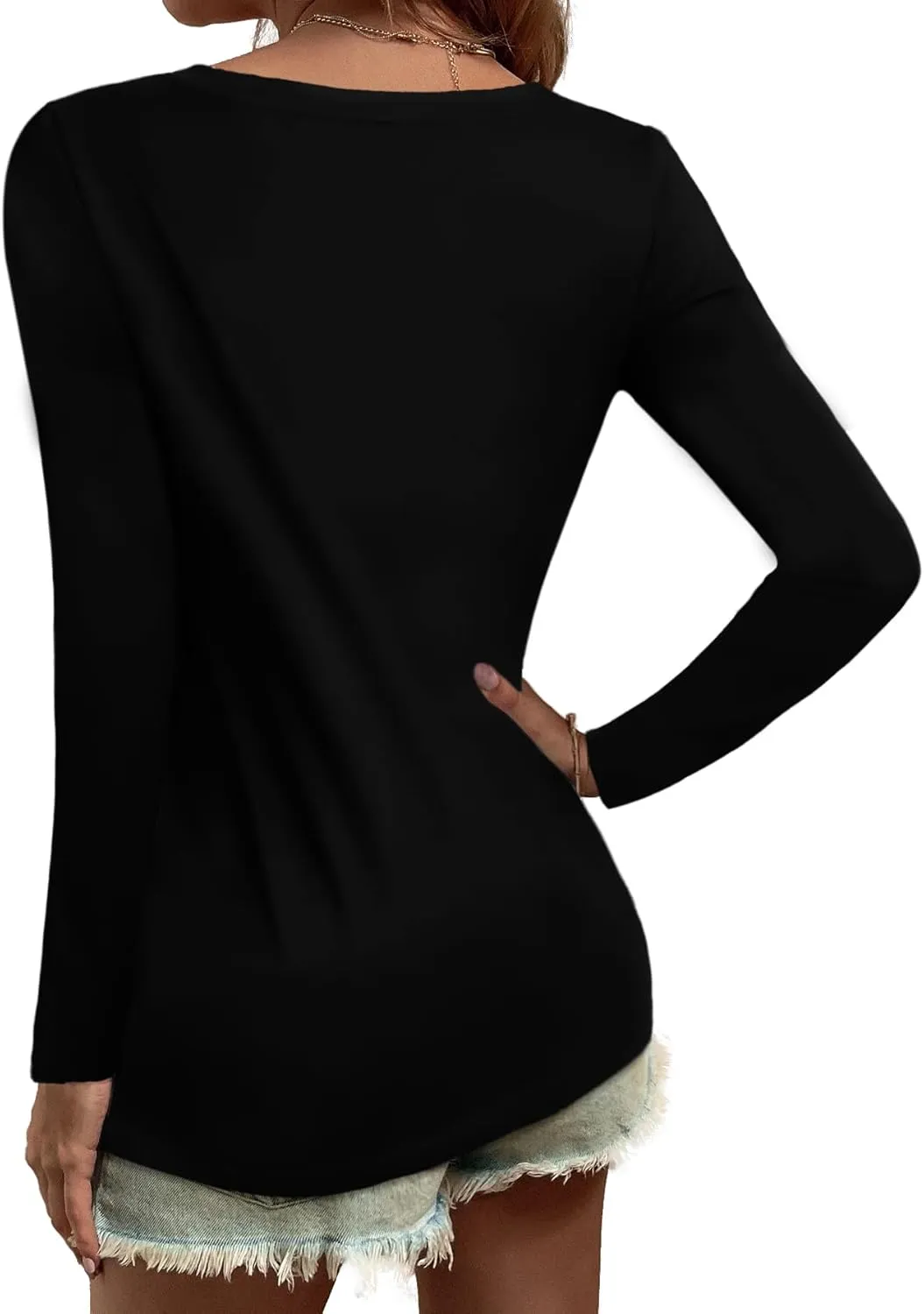 Elesomo Women Shirts V Neck Short/Long Sleeve Cotton Tops T-Shirt Basic Tees
