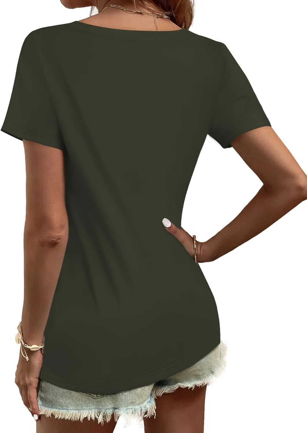 Elesomo Women Shirts V Neck Short/Long Sleeve Cotton Tops T-Shirt Basic Tees