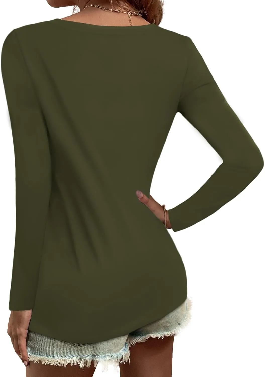 Elesomo Women Shirts V Neck Short/Long Sleeve Cotton Tops T-Shirt Basic Tees