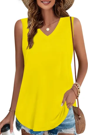 Elesomo Womens Tank Tops V Neck Summer Sleeveless Shirts Casual Cotton Loose Tees