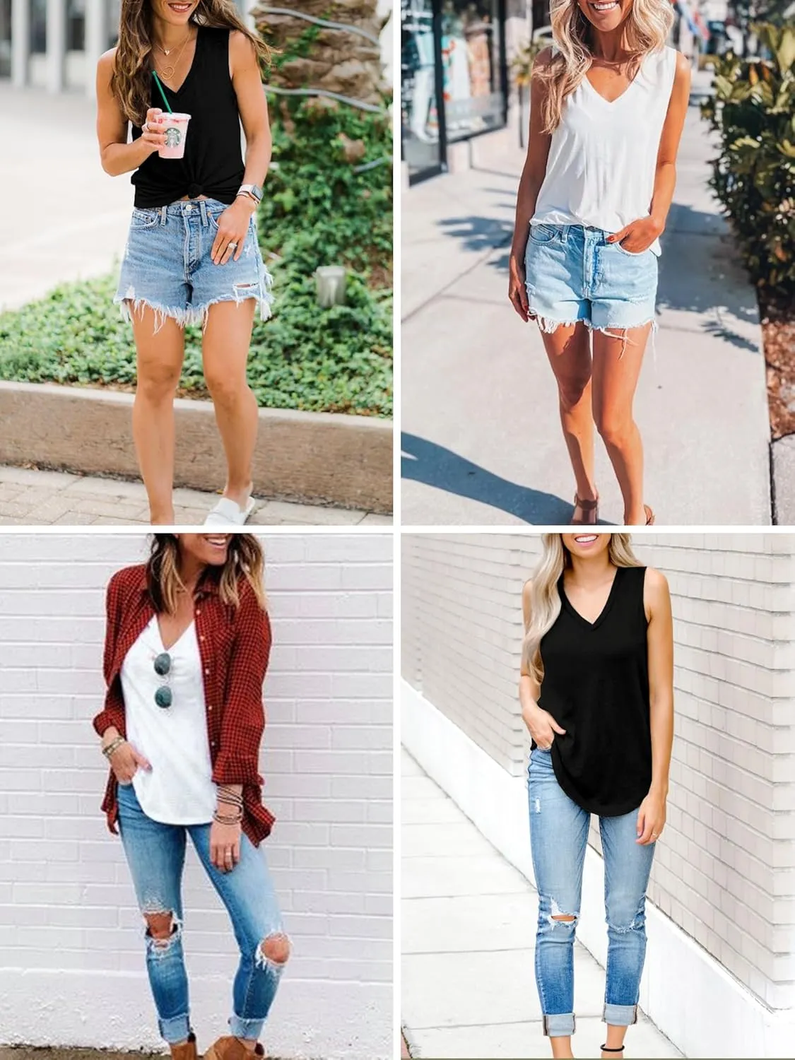 Elesomo Womens Tank Tops V Neck Summer Sleeveless Shirts Casual Cotton Loose Tees
