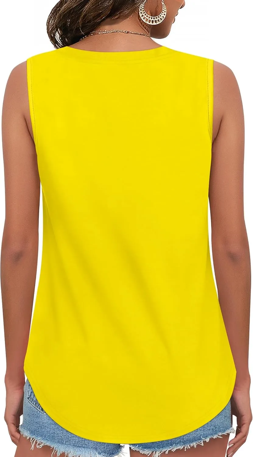 Elesomo Womens Tank Tops V Neck Summer Sleeveless Shirts Casual Cotton Loose Tees