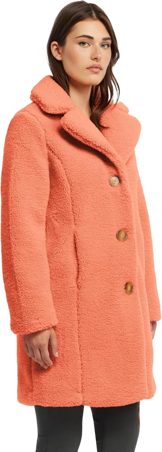 ELLEN TRACY Women's Fur Sherpa Jacket - Notch Collared Teddy Coat with Inseam Pockets - Plush Sherpa Jacket for Women (S-XL)