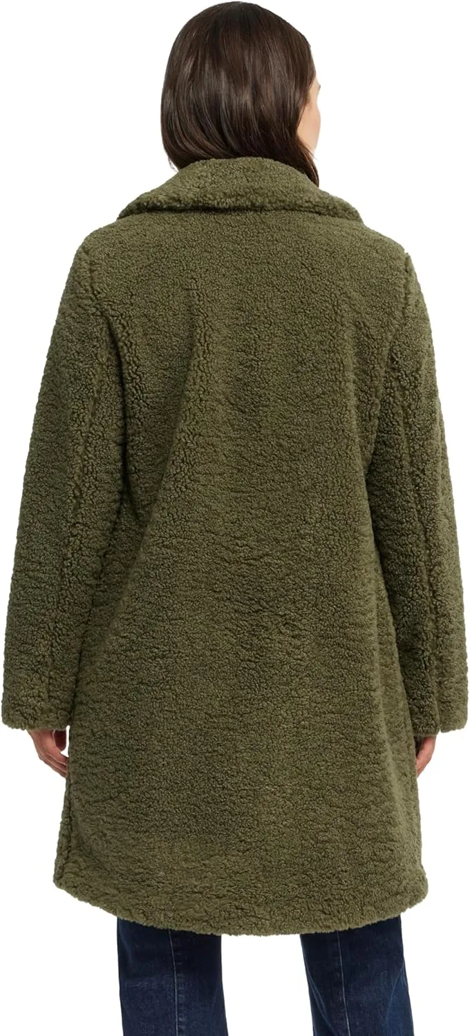 ELLEN TRACY Women's Fur Sherpa Jacket - Notch Collared Teddy Coat with Inseam Pockets - Plush Sherpa Jacket for Women (S-XL)