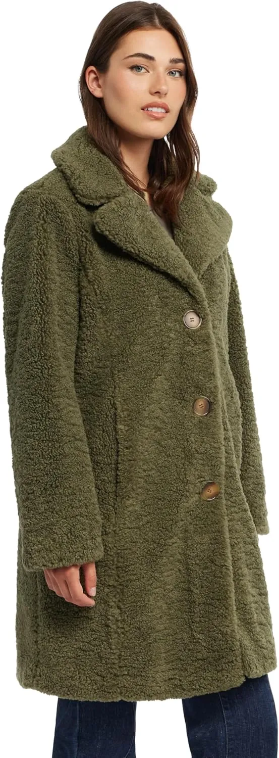 ELLEN TRACY Women's Fur Sherpa Jacket - Notch Collared Teddy Coat with Inseam Pockets - Plush Sherpa Jacket for Women (S-XL)