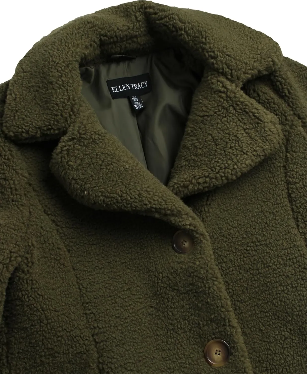 ELLEN TRACY Women's Fur Sherpa Jacket - Notch Collared Teddy Coat with Inseam Pockets - Plush Sherpa Jacket for Women (S-XL)