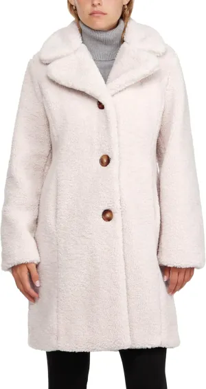 ELLEN TRACY Women's Fur Sherpa Jacket - Notch Collared Teddy Coat with Inseam Pockets - Plush Sherpa Jacket for Women (S-XL)