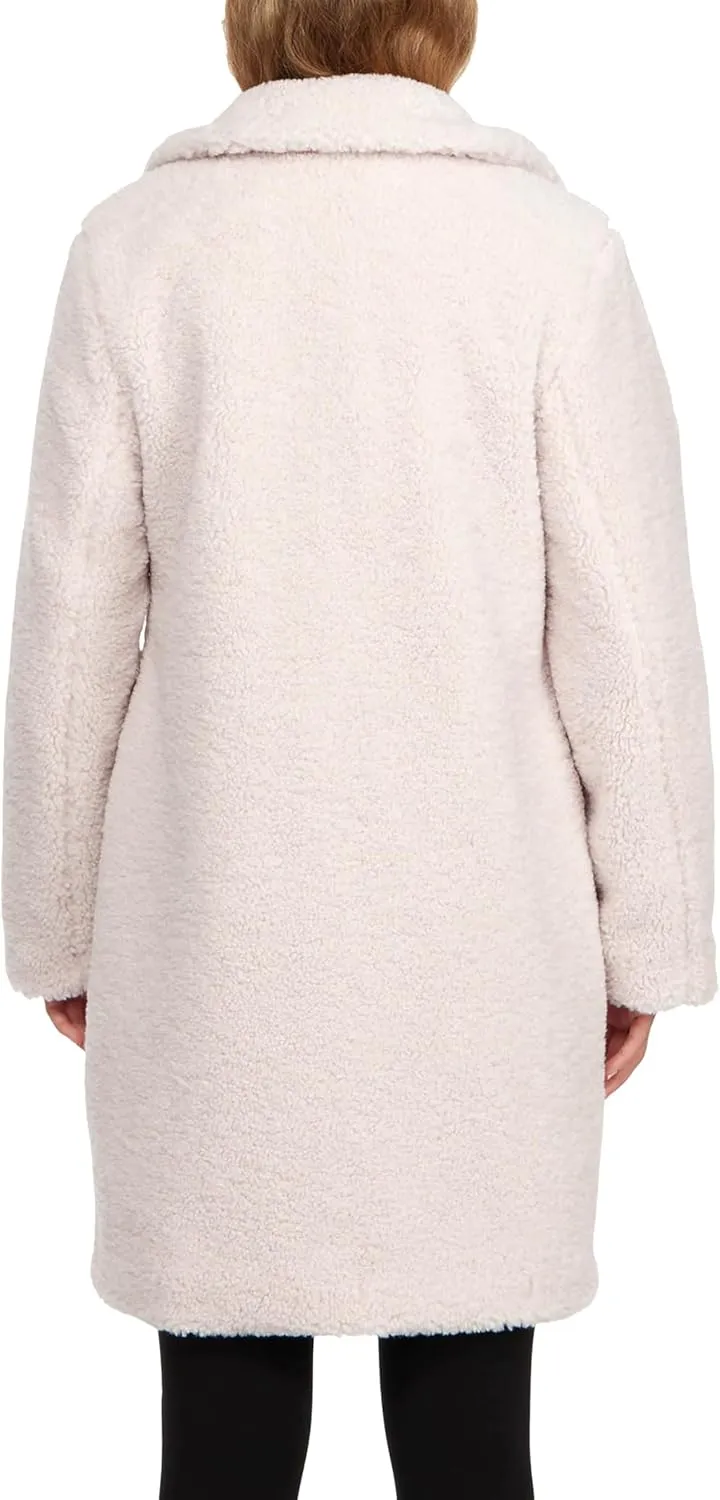 ELLEN TRACY Women's Fur Sherpa Jacket - Notch Collared Teddy Coat with Inseam Pockets - Plush Sherpa Jacket for Women (S-XL)