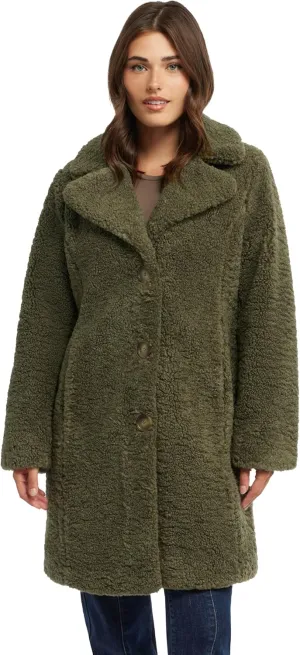 ELLEN TRACY Women's Fur Sherpa Jacket - Notch Collared Teddy Coat with Inseam Pockets - Plush Sherpa Jacket for Women (S-XL)