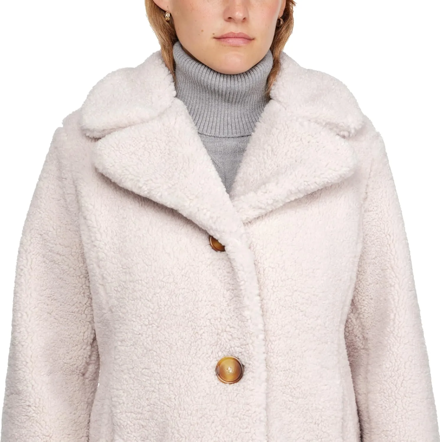 ELLEN TRACY Women's Fur Sherpa Jacket - Notch Collared Teddy Coat with Inseam Pockets - Plush Sherpa Jacket for Women (S-XL)