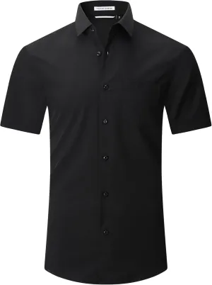 Esabel.C Mens Short Sleeve Dress Shirts 4-Way Stretch Regular Fit Stretch Wrinkle-Free Casual Button Down Shirts