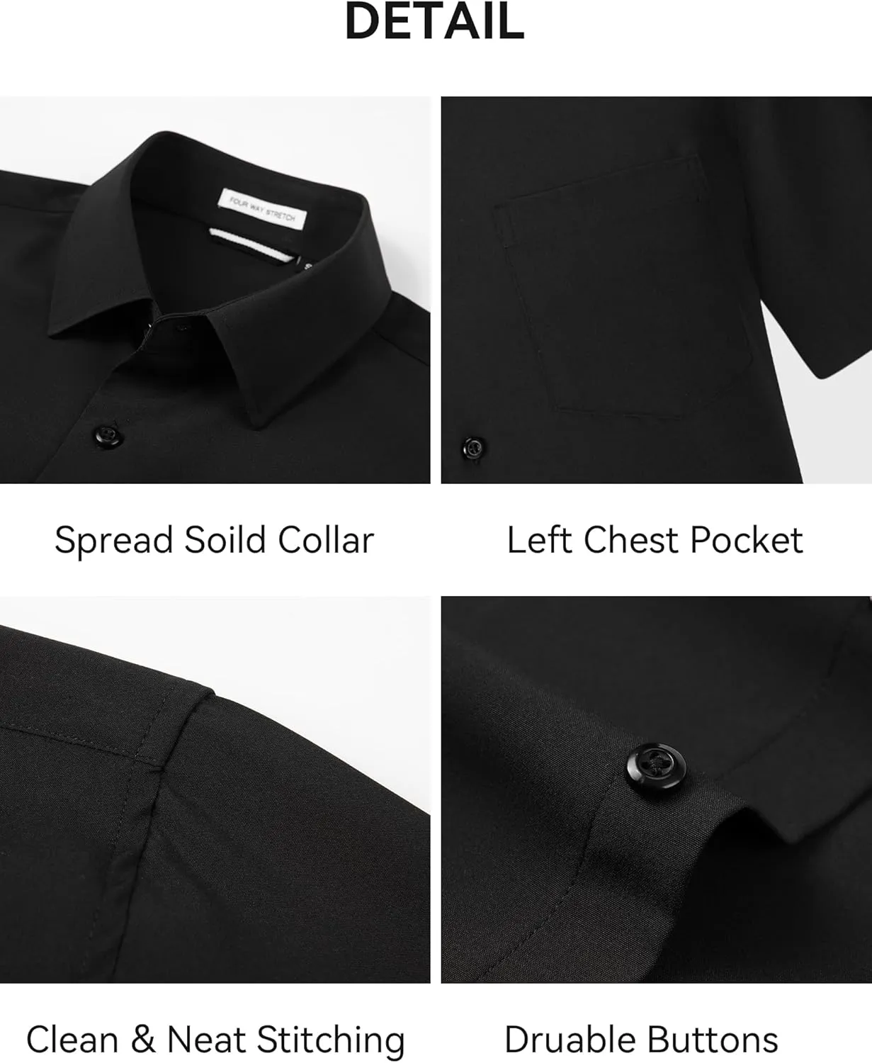 Esabel.C Mens Short Sleeve Dress Shirts 4-Way Stretch Regular Fit Stretch Wrinkle-Free Casual Button Down Shirts