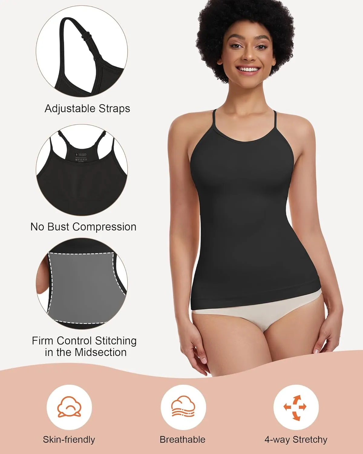 EUYZOU Womens Tummy Control Shapewear Tank Tops Seamless Racerback Compression Tops Slimming Body Shaper Camisole