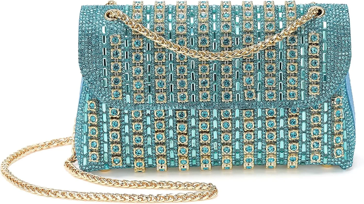Evening Bags Clutch Purses for Women Formal, Crystal Rhinestone Crossbody Handbag with Chain Shoulder Bag Sparkly Stylish for Wedding Guest Party Blue