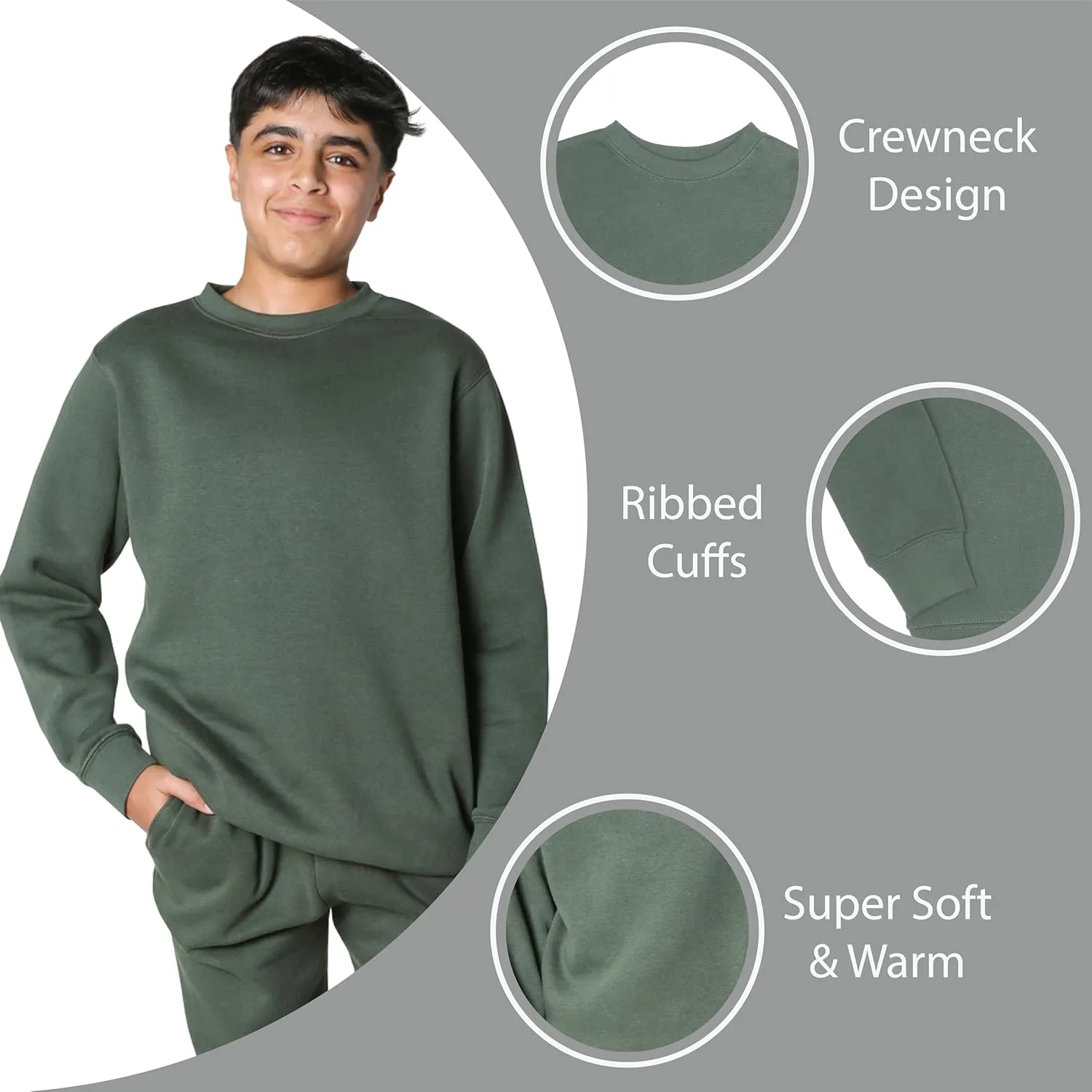 EVERYDAY KIDS Boys Fleece Crewneck Sweatshirt; Boys Long Sleeve Pullover Shirt - Soft and Breathable Cotton/Poly Blend