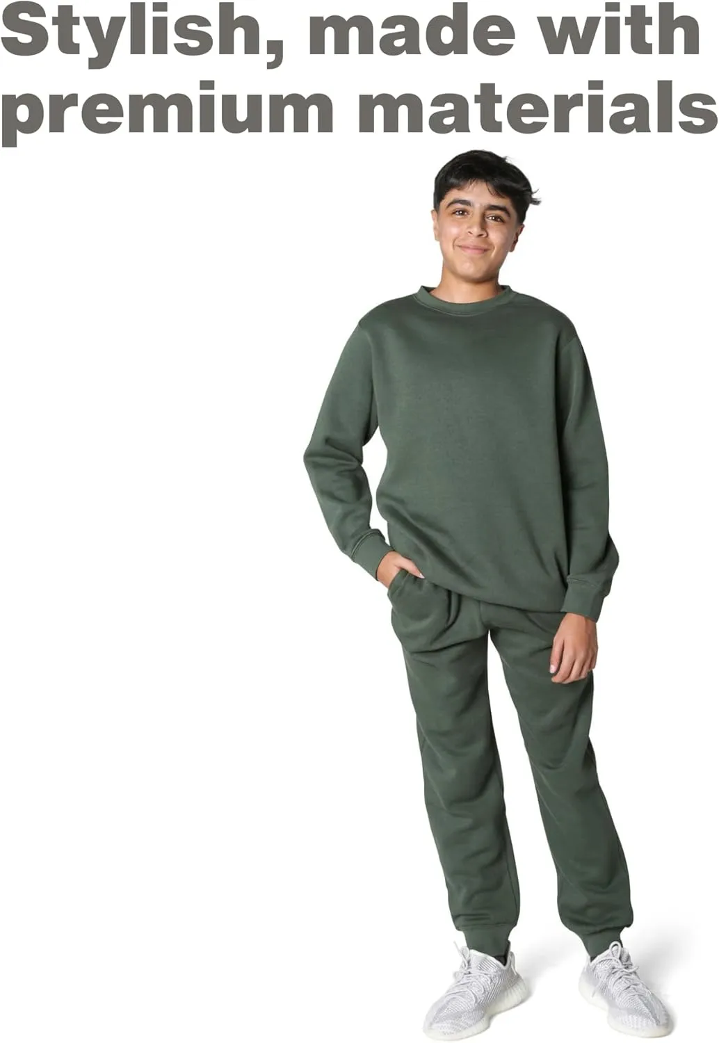 EVERYDAY KIDS Boys Fleece Crewneck Sweatshirt; Boys Long Sleeve Pullover Shirt - Soft and Breathable Cotton/Poly Blend