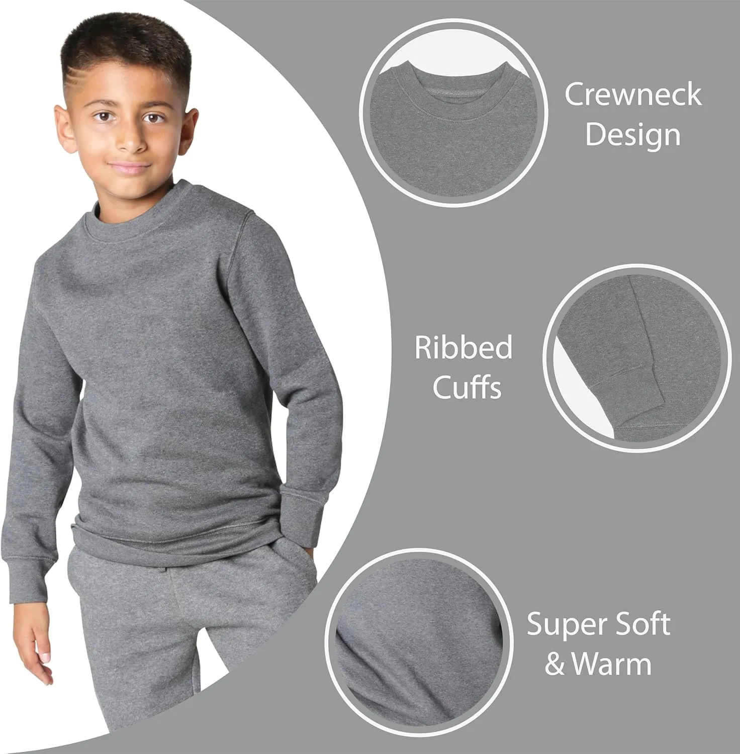 EVERYDAY KIDS Boys Fleece Crewneck Sweatshirt; Boys Long Sleeve Pullover Shirt - Soft and Breathable Cotton/Poly Blend