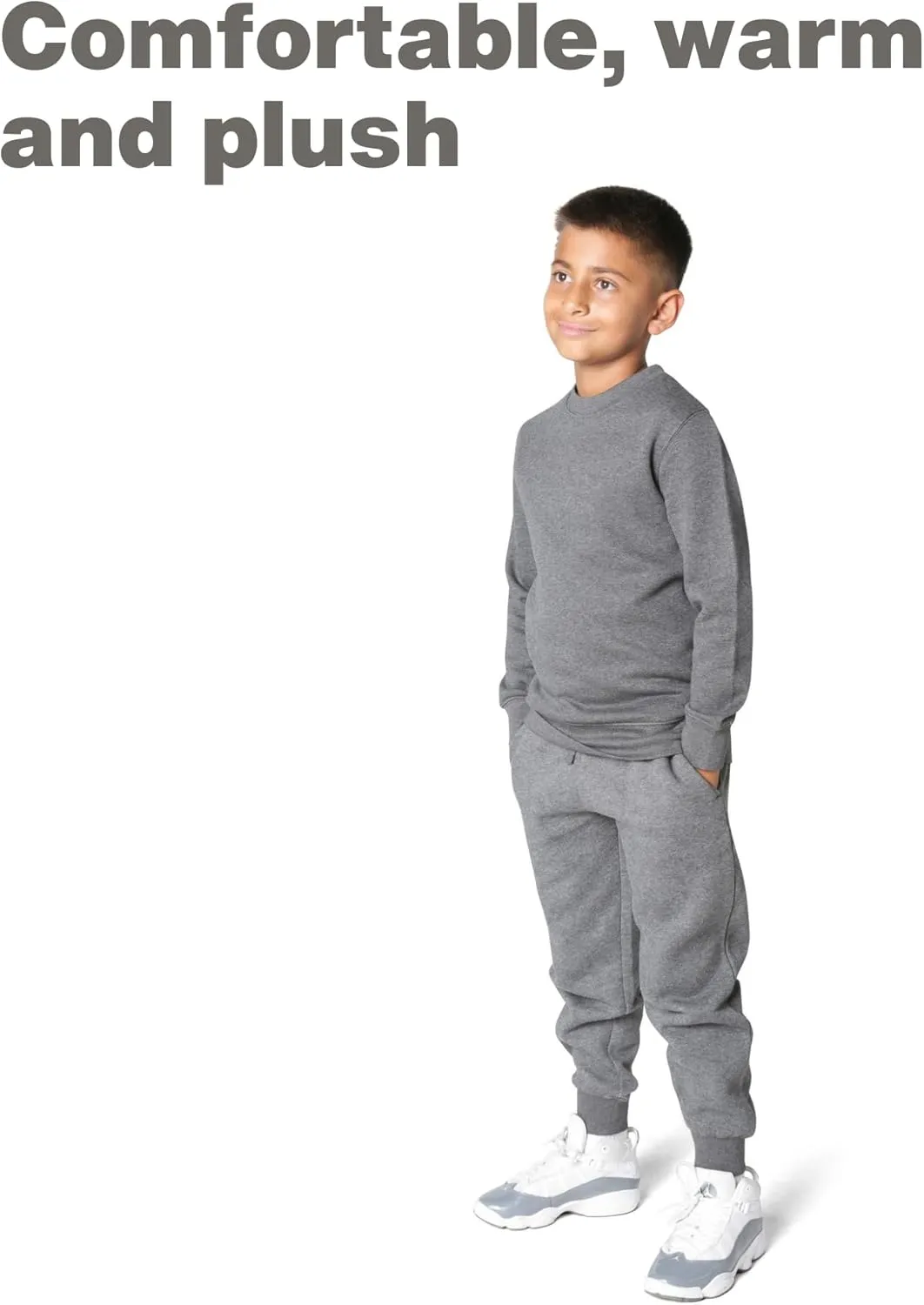 EVERYDAY KIDS Boys Fleece Crewneck Sweatshirt; Boys Long Sleeve Pullover Shirt - Soft and Breathable Cotton/Poly Blend