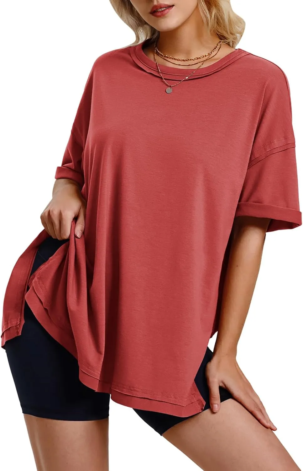 EXLURA Womens Summer Oversized T Shirts 2025 Casual Short Sleeve Loose Maternity Tops Crewneck Tunic Plus Gym Workout Top