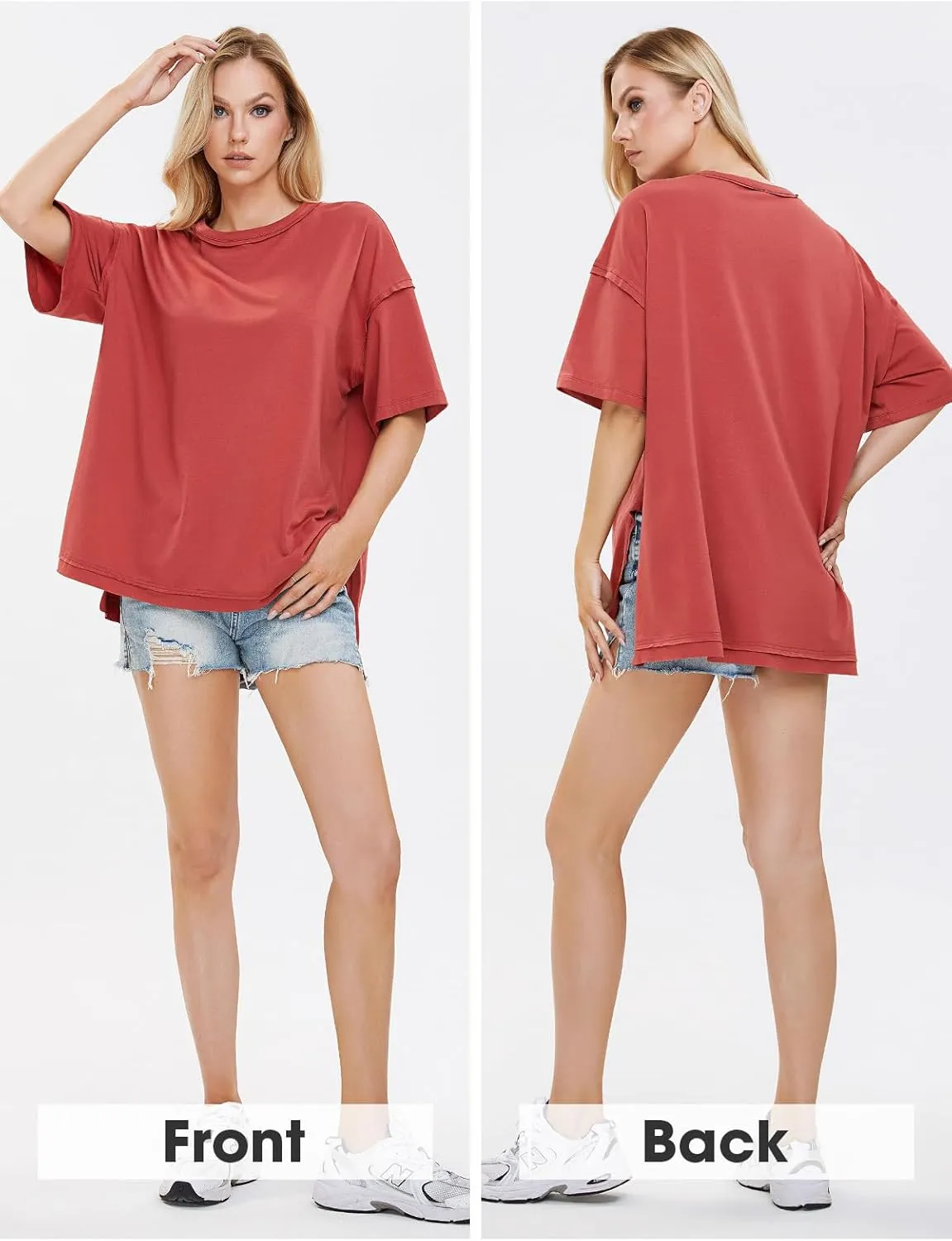 EXLURA Womens Summer Oversized T Shirts 2025 Casual Short Sleeve Loose Maternity Tops Crewneck Tunic Plus Gym Workout Top