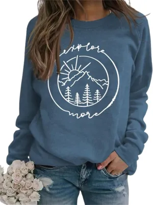 Explore More Sweatshirt for Women Crewneck Pullover Casual Long Sleeve Ladies Mountain Graphic Tops