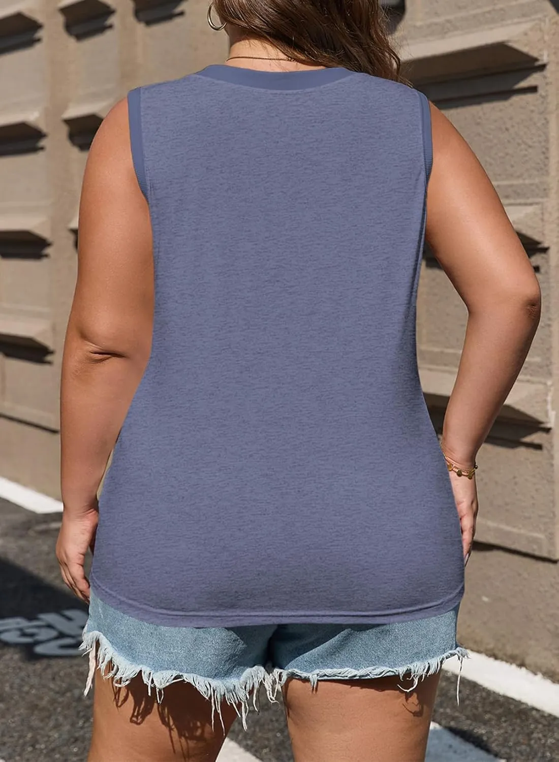 Eytino Womens Plus Size Tank Tops Summer Casual V Neck Sleeveless Tops Solid Shirts(1X-5X)