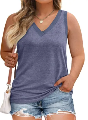 Eytino Womens Plus Size Tank Tops Summer Casual V Neck Sleeveless Tops Solid Shirts(1X-5X)