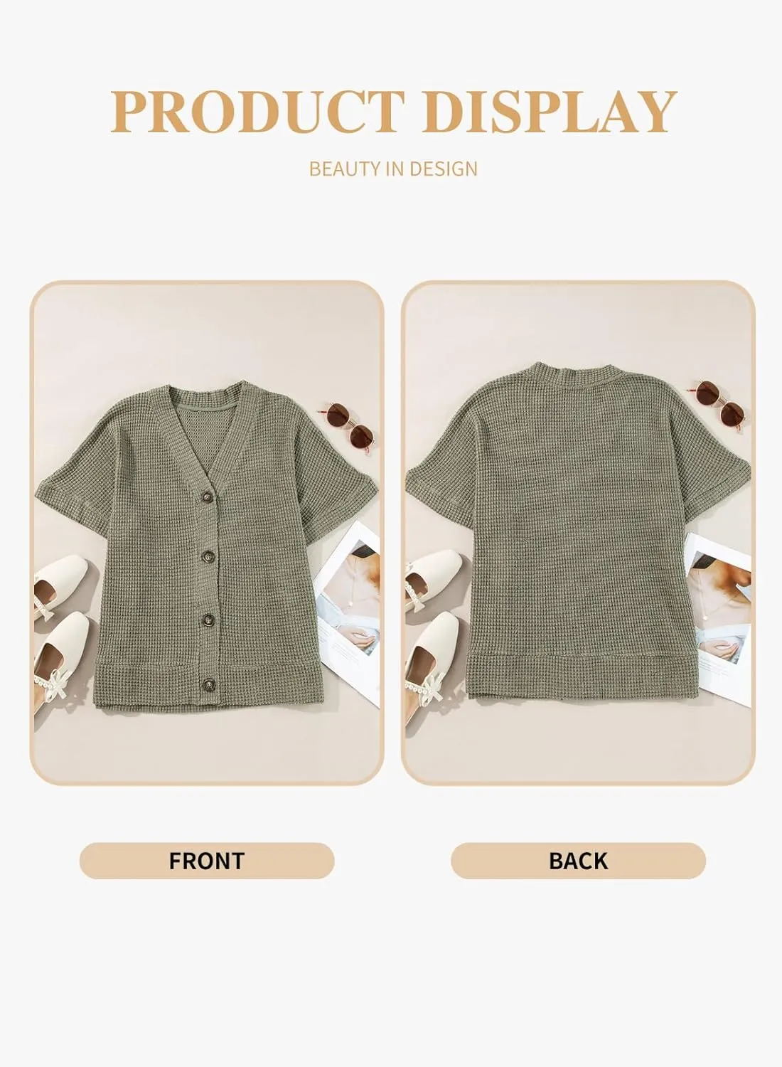 Eytino Womens Plus Size Tops Casual V Neck Short Sleeve Waffle Knit Button Down Shirts(1X-5X)