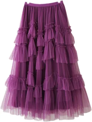Fashion Korean Style 3 Layers Mesh Tulle Long Pleated Skirt Women Mid-Length High Waist A Line Maxi Skirt Female