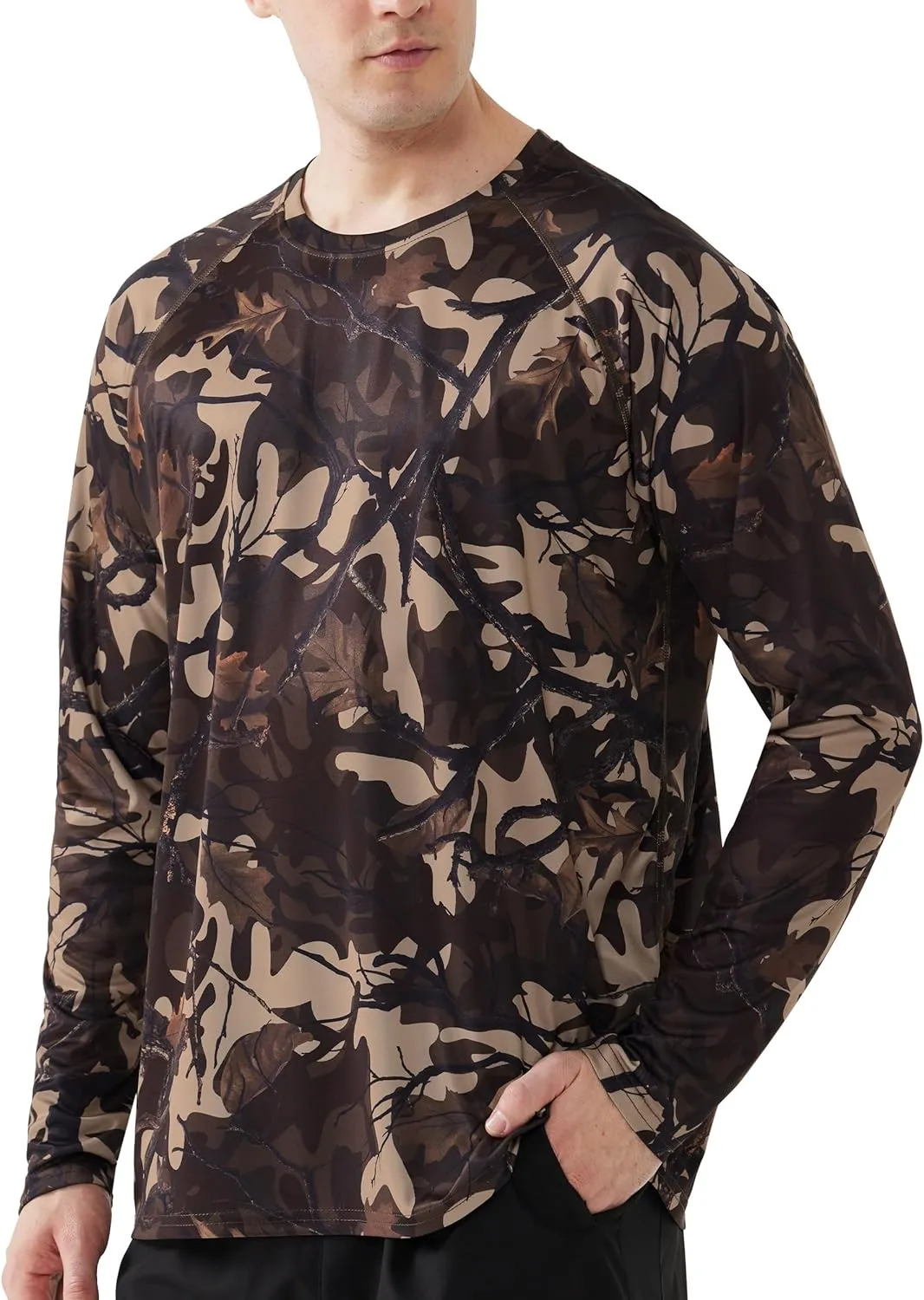 FISHEAL Men's Camo Hunting Shirts - Long Sleeve Performance Camouflage Fishing Shirt Lightweight Quick Dry UPF 50 