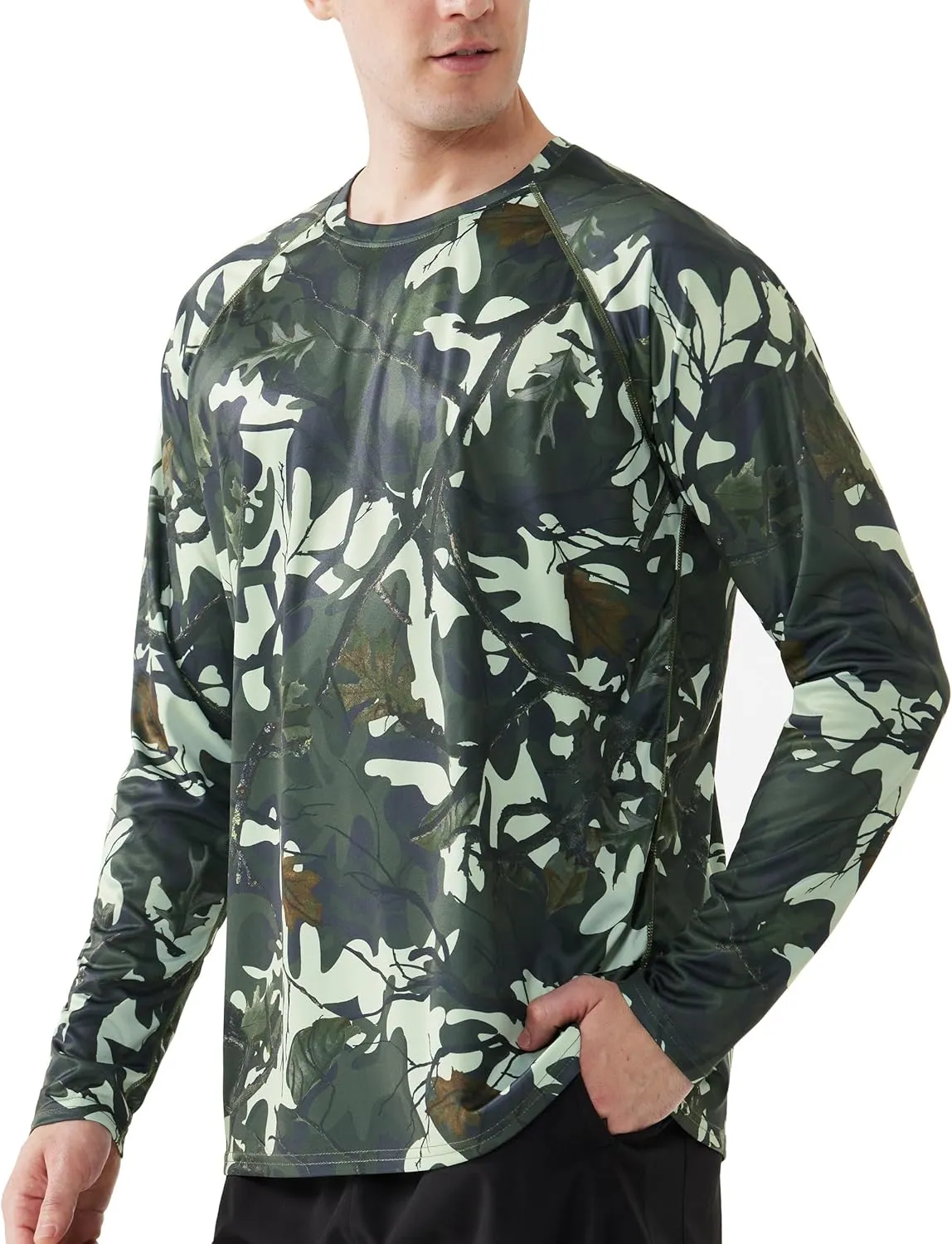 FISHEAL Men's Camo Hunting Shirts - Long Sleeve Performance Camouflage Fishing Shirt Lightweight Quick Dry UPF 50 
