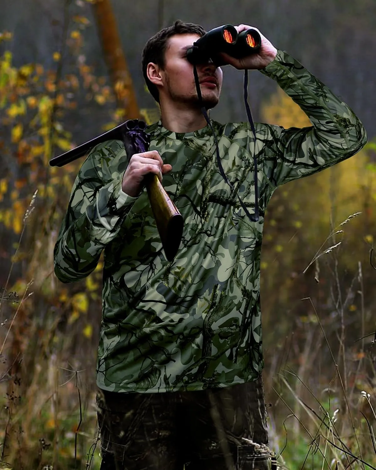 FISHEAL Men's Camo Hunting Shirts - Long Sleeve Performance Camouflage Fishing Shirt Lightweight Quick Dry UPF 50 