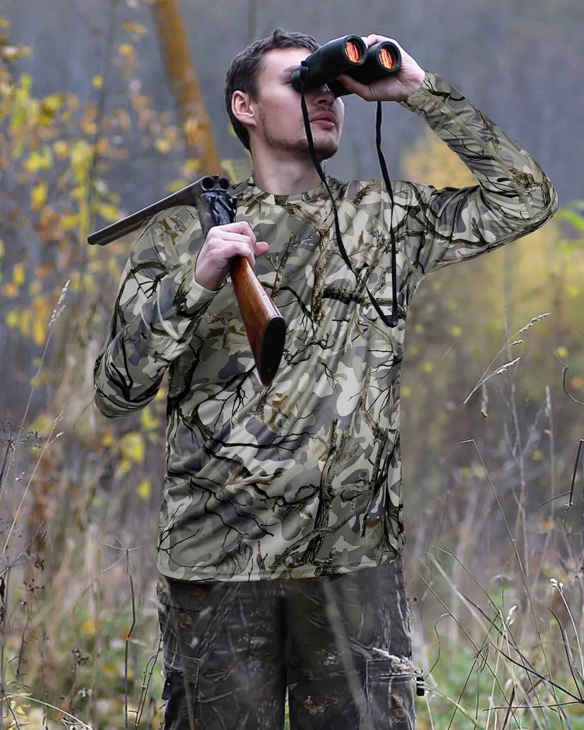 FISHEAL Men's Camo Hunting Shirts - Long Sleeve Performance Camouflage Fishing Shirt Lightweight Quick Dry UPF 50 