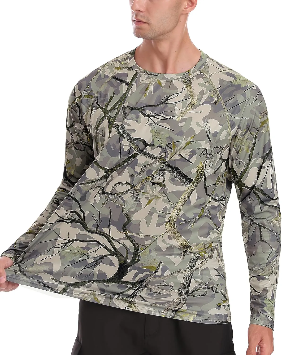 FISHEAL Men's Camo Hunting Shirts - Long Sleeve Performance Camouflage Fishing Shirt Lightweight Quick Dry UPF 50 