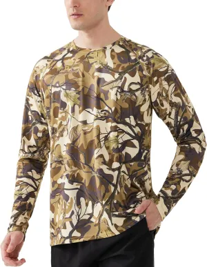 FISHEAL Men's Camo Hunting Shirts - Long Sleeve Performance Camouflage Fishing Shirt Lightweight Quick Dry UPF 50 
