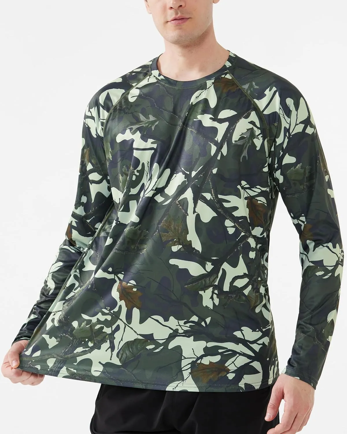 FISHEAL Men's Camo Hunting Shirts - Long Sleeve Performance Camouflage Fishing Shirt Lightweight Quick Dry UPF 50 