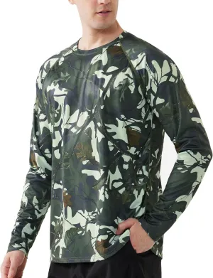 FISHEAL Men's Camo Hunting Shirts - Long Sleeve Performance Camouflage Fishing Shirt Lightweight Quick Dry UPF 50 