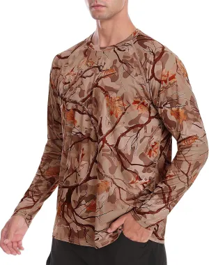 FISHEAL Men's Camo Hunting Shirts - Long Sleeve Performance Camouflage Fishing Shirt Lightweight Quick Dry UPF 50 