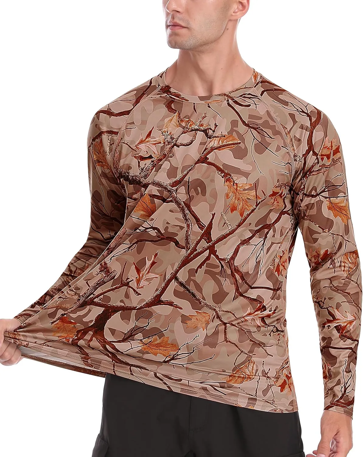 FISHEAL Men's Camo Hunting Shirts - Long Sleeve Performance Camouflage Fishing Shirt Lightweight Quick Dry UPF 50 