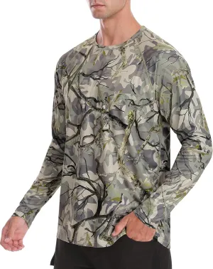 FISHEAL Men's Camo Hunting Shirts - Long Sleeve Performance Camouflage Fishing Shirt Lightweight Quick Dry UPF 50 