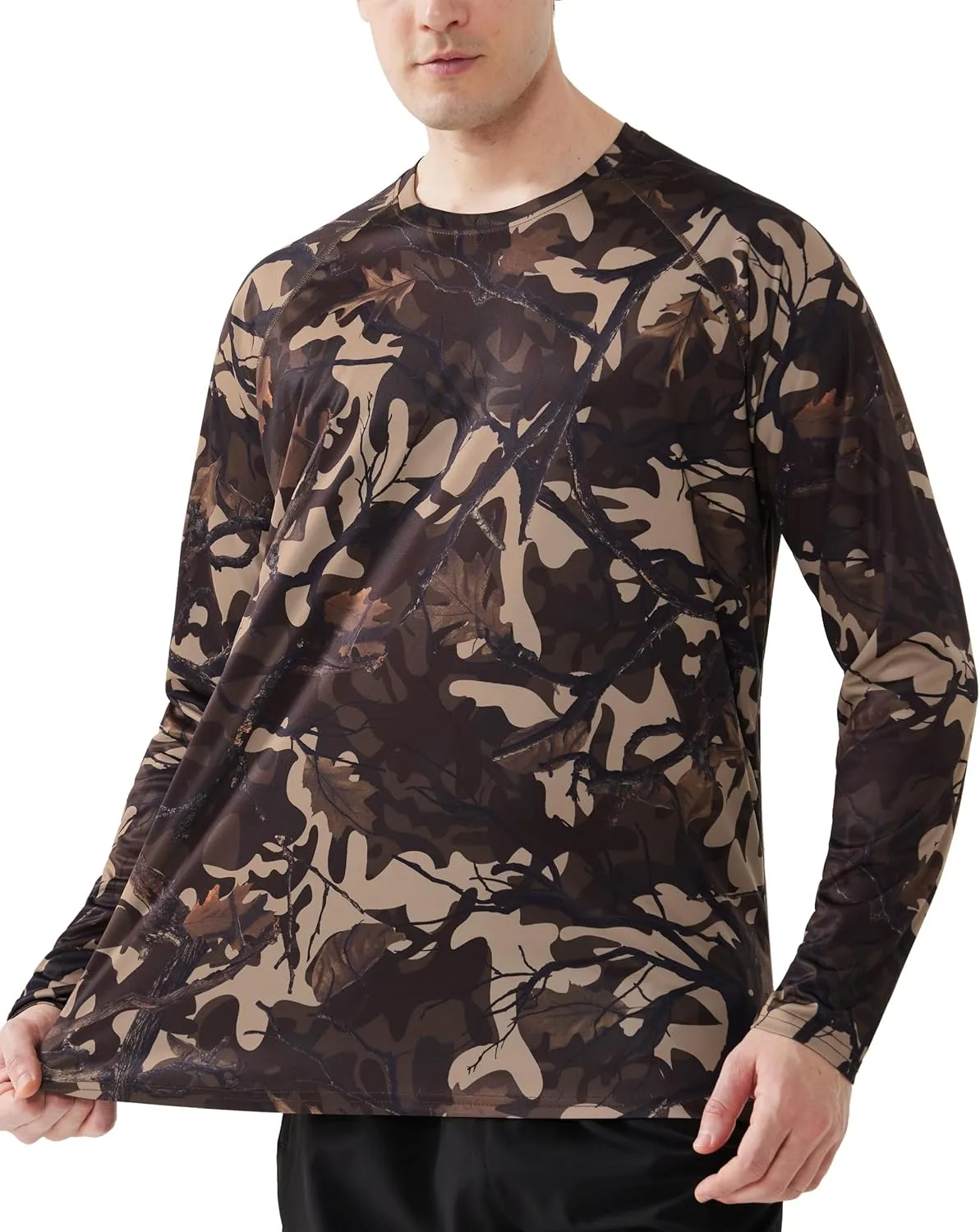 FISHEAL Men's Camo Hunting Shirts - Long Sleeve Performance Camouflage Fishing Shirt Lightweight Quick Dry UPF 50 